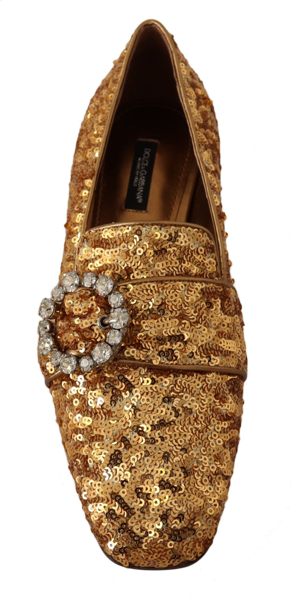 Dolce &amp; Gabbana Gold Sequin Crystal Flat Naisten Loafers -kengät