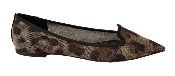 Dolce &amp; Gabbana Brown Leopard Ballerina Flat Loafers -kengät