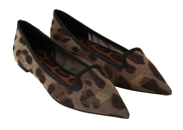 Dolce &amp; Gabbana Brown Leopard Ballerina Flat Loafers -kengät