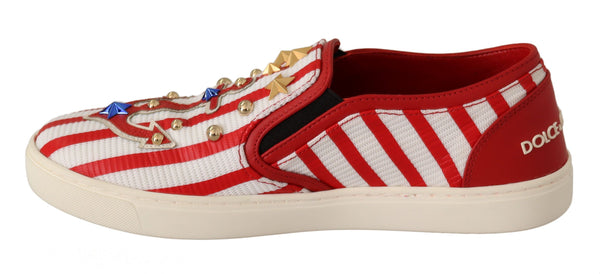 Dolce &amp; Gabbana Red White Anchor Studded Loafers -kengät