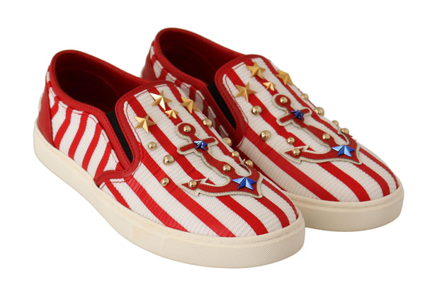 Dolce &amp; Gabbana Red White Anchor Studded Loafers -kengät