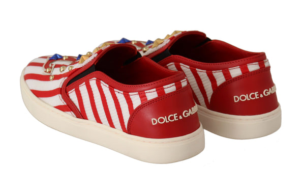 Dolce &amp; Gabbana Red White Anchor Studded Loafers -kengät