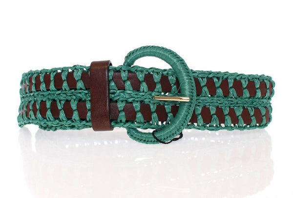 Dolce &amp; Gabbana Green Raffia Woven Waist Nahkainen leveä vyö