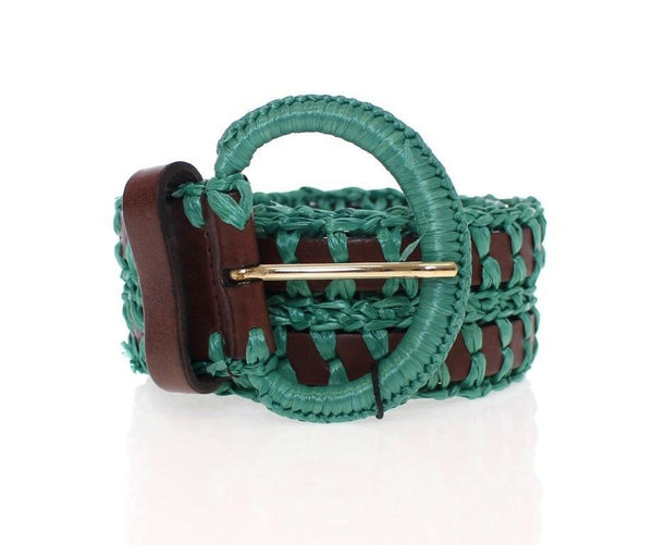 Dolce &amp; Gabbana Green Raffia Woven Waist Nahkainen leveä vyö