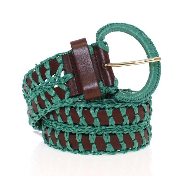 Dolce &amp; Gabbana Green Raffia Woven Waist Nahkainen leveä vyö