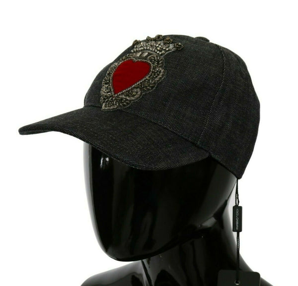 Dolce &amp; Gabbana Blue Denim Brodeerattu Heart Design Cap