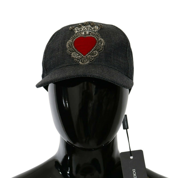 Dolce &amp; Gabbana Blue Denim Brodeerattu Heart Design Cap