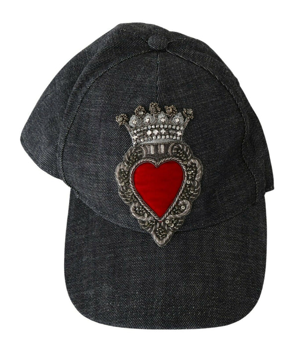 Dolce &amp; Gabbana Blue Denim Brodeerattu Heart Design Cap