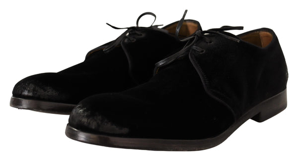 Dolce &amp; Gabbana Black Velvet Lace Up Aged Style Derby -kengät