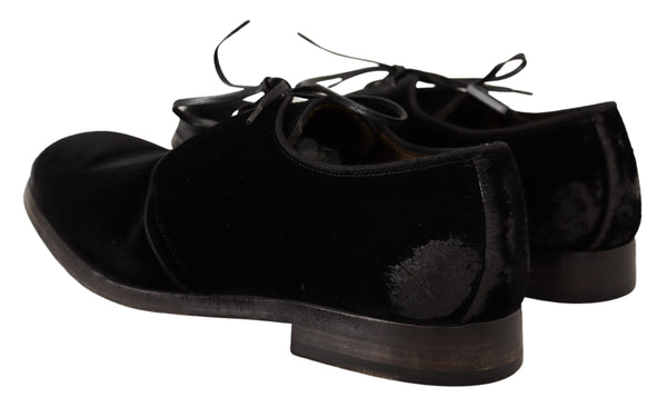 Dolce &amp; Gabbana Black Velvet Lace Up Aged Style Derby -kengät