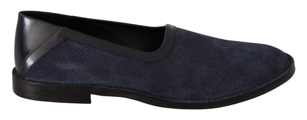 Dolce &amp; Gabbana Blue Leather Slip On Loafers -kengät