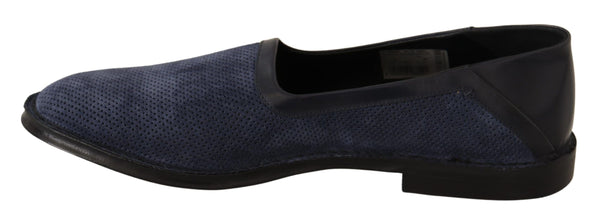 Dolce &amp; Gabbana Blue Leather Slip On Loafers -kengät