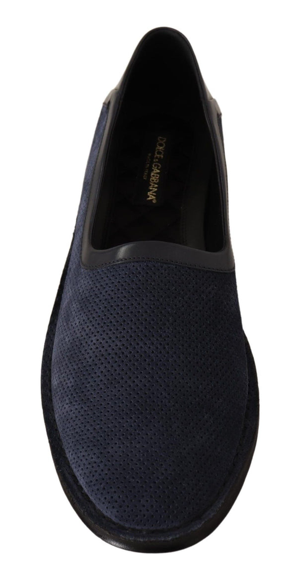 Dolce &amp; Gabbana Blue Leather Slip On Loafers -kengät