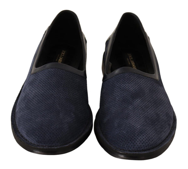 Dolce &amp; Gabbana Blue Leather Slip On Loafers -kengät