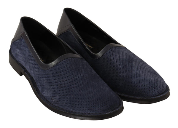 Dolce &amp; Gabbana Blue Leather Slip On Loafers -kengät