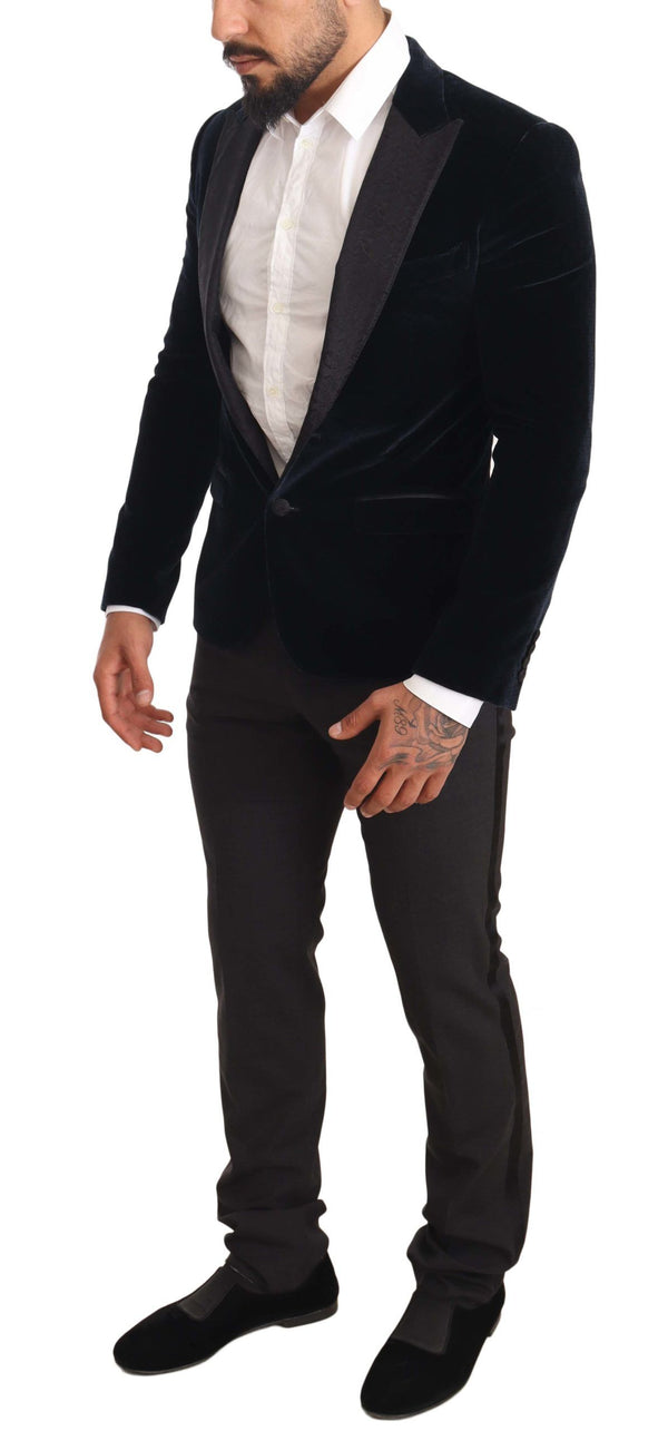 Dolce &amp; Gabbana Blue Velvet Cotton Slim Fit -tupakkapuku