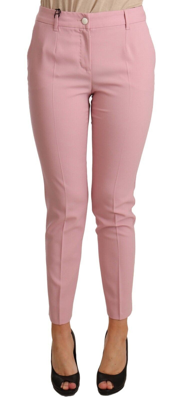 Dolce &amp; Gabbana Pink Wool Stretch korkeavyötäröiset housut