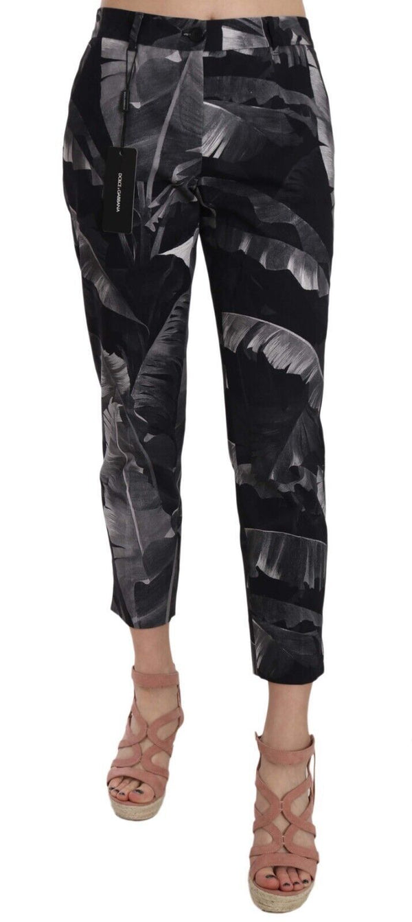 Dolce &amp; Gabbana Black Banana Leaf Print Skinny Capri Pants