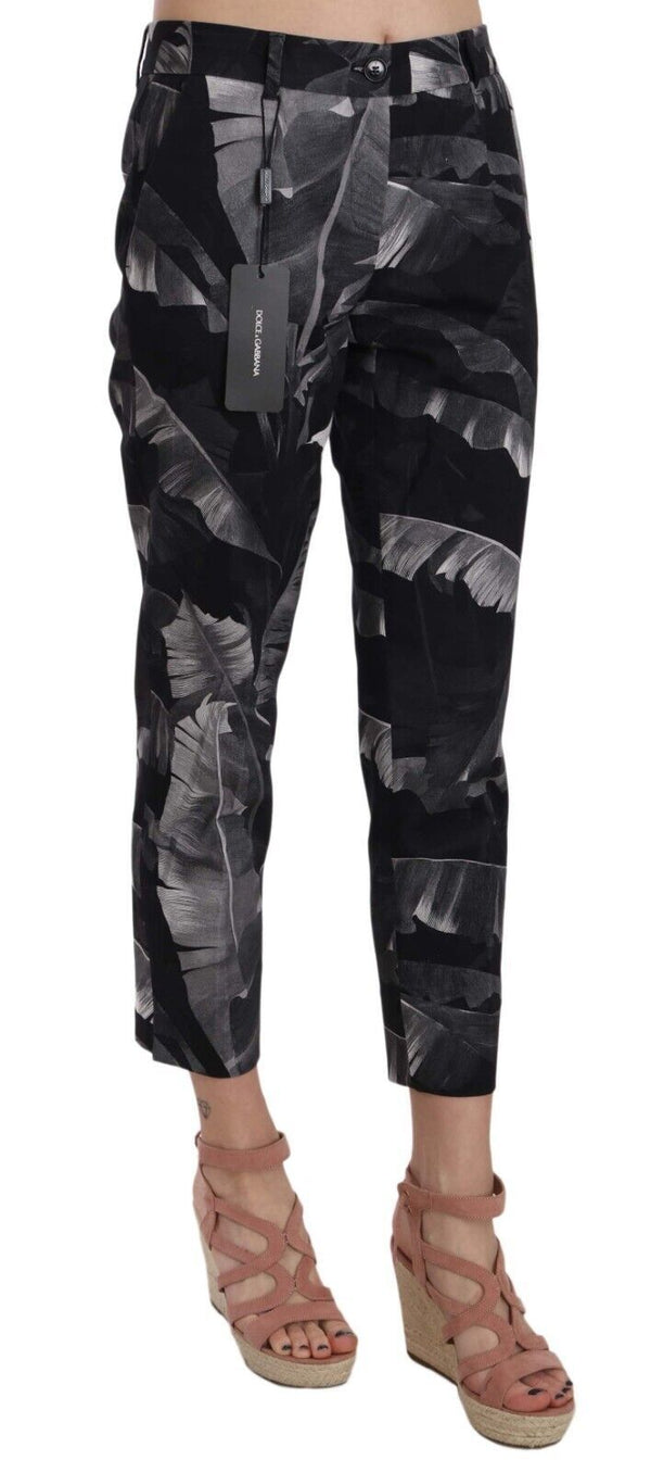 Dolce &amp; Gabbana Black Banana Leaf Print Skinny Capri Pants