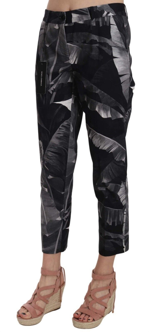 Dolce &amp; Gabbana Black Banana Leaf Print Skinny Capri Pants