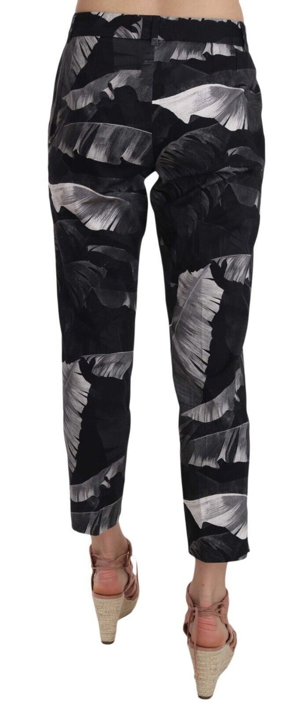 Dolce &amp; Gabbana Black Banana Leaf Print Skinny Capri Pants