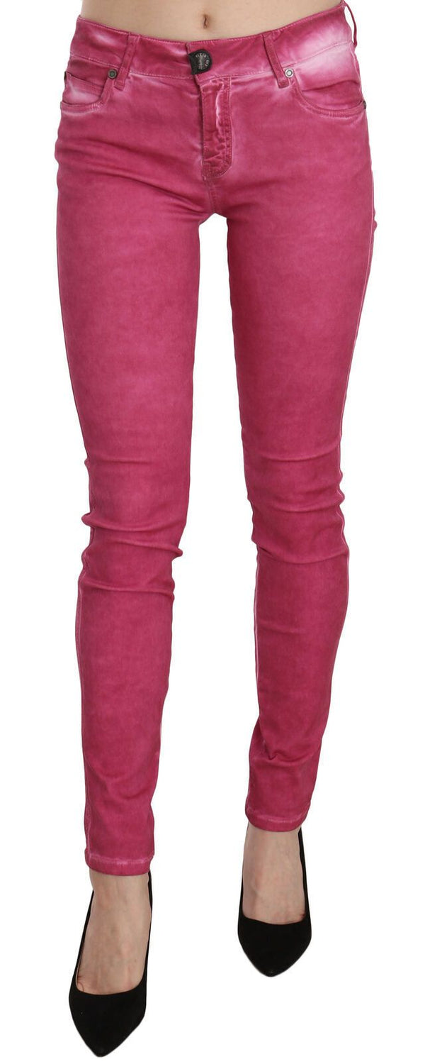 Dolce &amp; Gabbana Pink Velvet Mid Waist Skinny Housuhousut