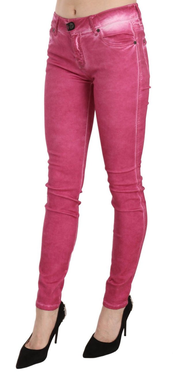 Dolce &amp; Gabbana Pink Velvet Mid Waist Skinny Housuhousut