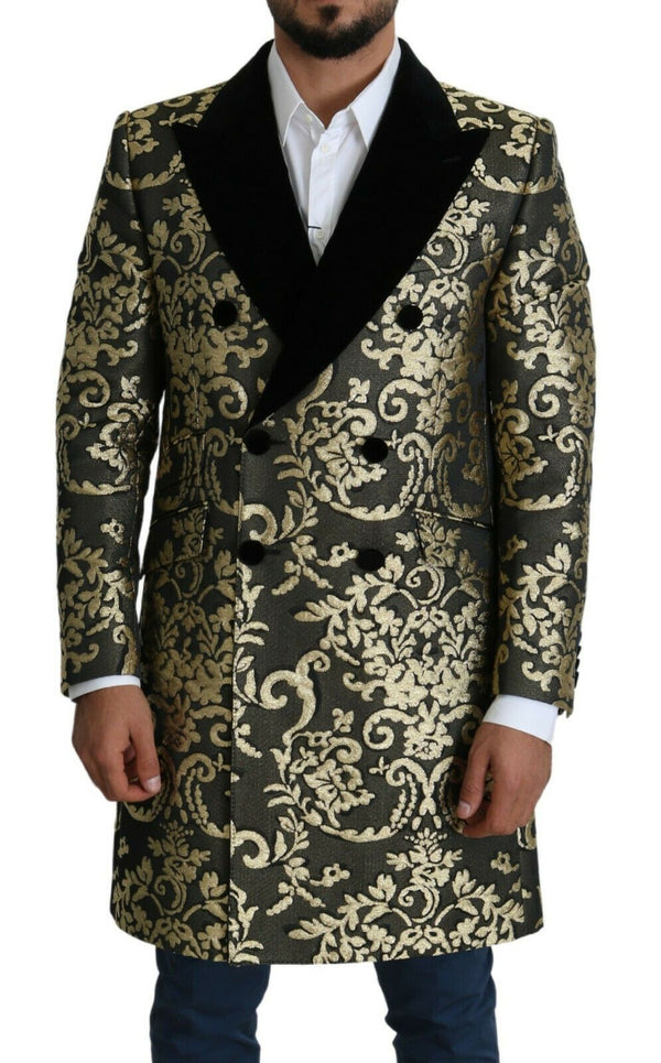 Dolce &amp; Gabbana Black Gold Jacquard pitkä takki SICILIA takki