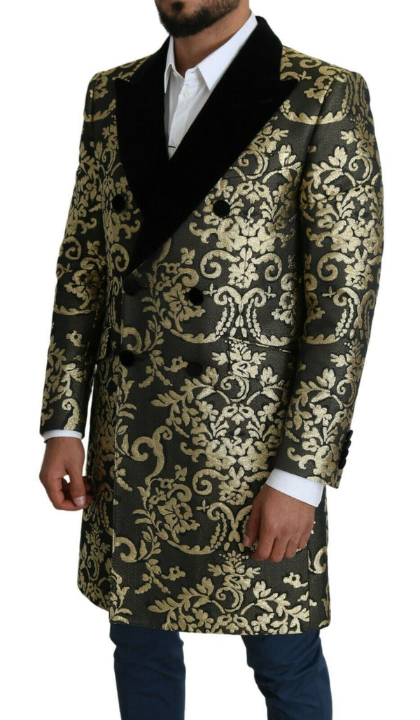 Dolce &amp; Gabbana Black Gold Jacquard pitkä takki SICILIA takki