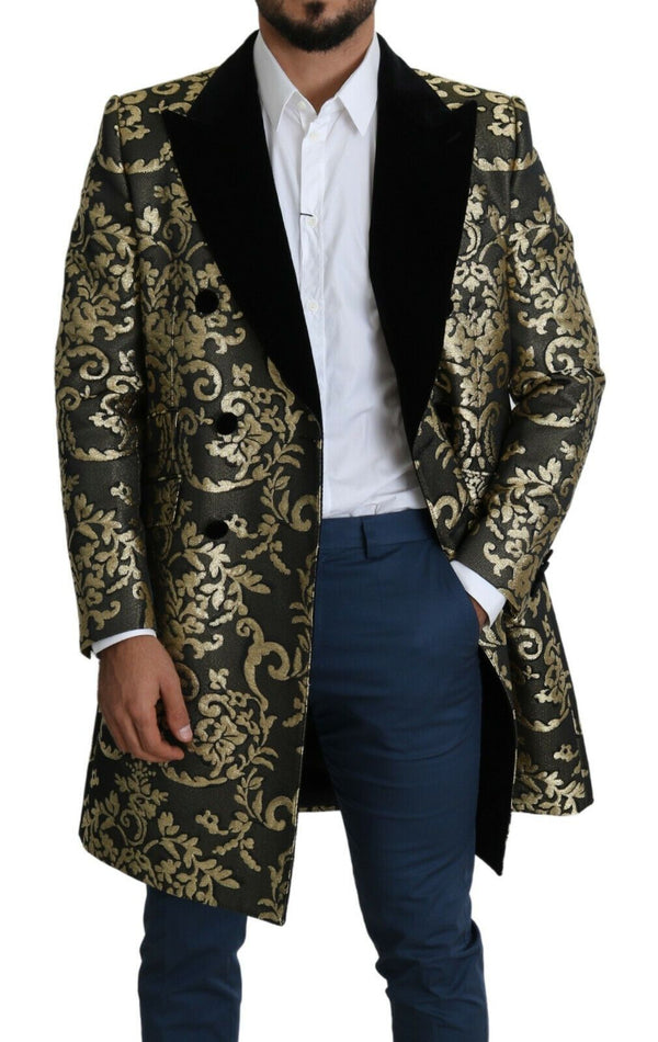 Dolce &amp; Gabbana Black Gold Jacquard pitkä takki SICILIA takki