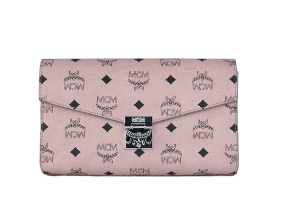 MCM Medium Pehmeä Pinkki Signature Diamond Logo Nahkainen Clutch Crossbody käsilaukku