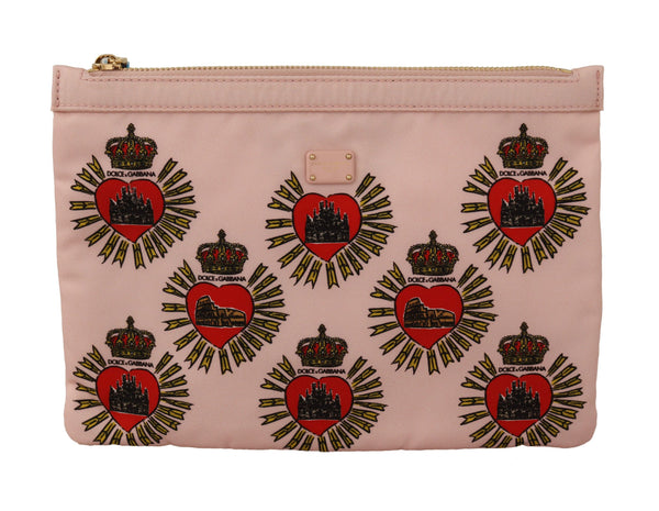 Dolce &amp; Gabbana Clutch Pink D&amp;G Logo Devotion Heart Nylon Pussilompakko