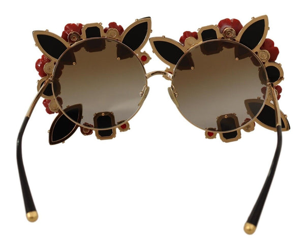 Dolce &amp; Gabbana Gold Metal Frame Roses koristellut aurinkolasit