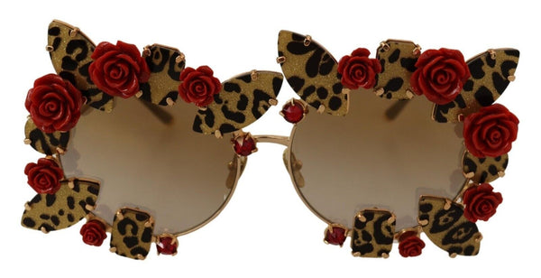 Dolce &amp; Gabbana Gold Metal Frame Roses koristellut aurinkolasit