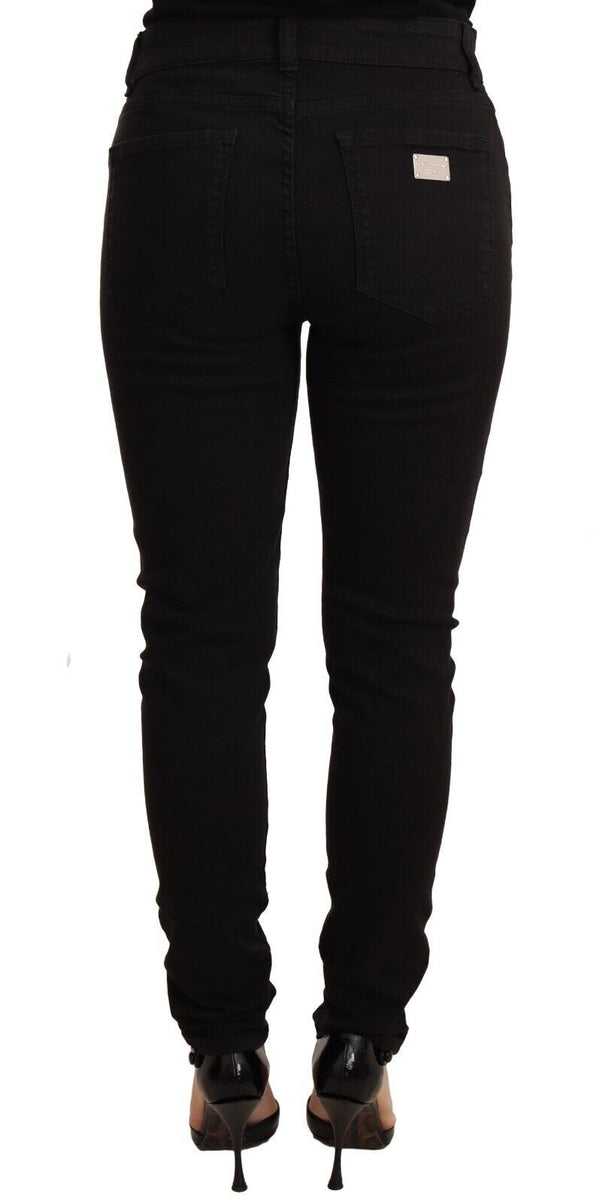 Dolce &amp; Gabbana Black Skinny Denim Logo Cotton Stretch Farkut