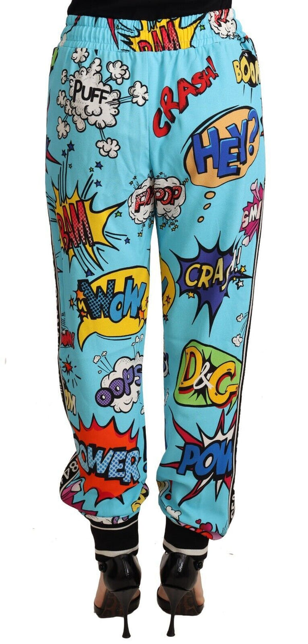 Dolce &amp; Gabbana Blue Cartoon Print Jogger Viskoosi Stretch -housut