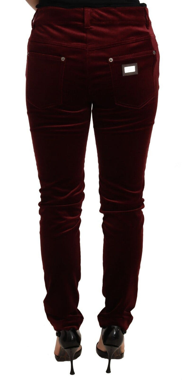 Dolce &amp; Gabbana Red Velvet Skinny Housut Cotton Stretch Pants