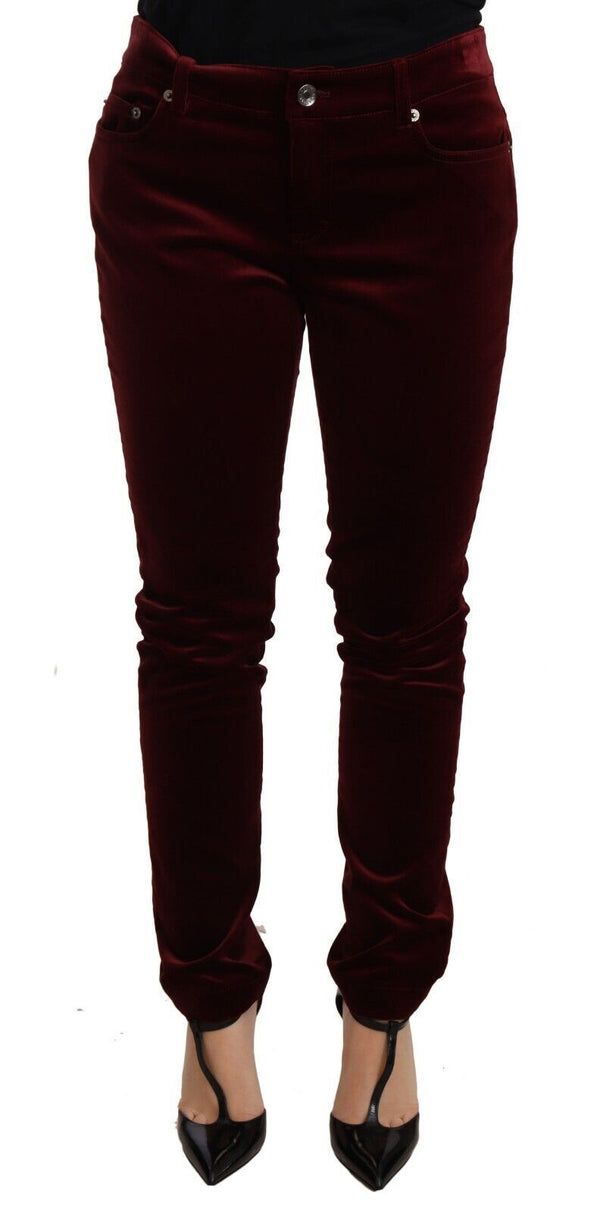 Dolce &amp; Gabbana Red Velvet Skinny Housut Cotton Stretch Pants