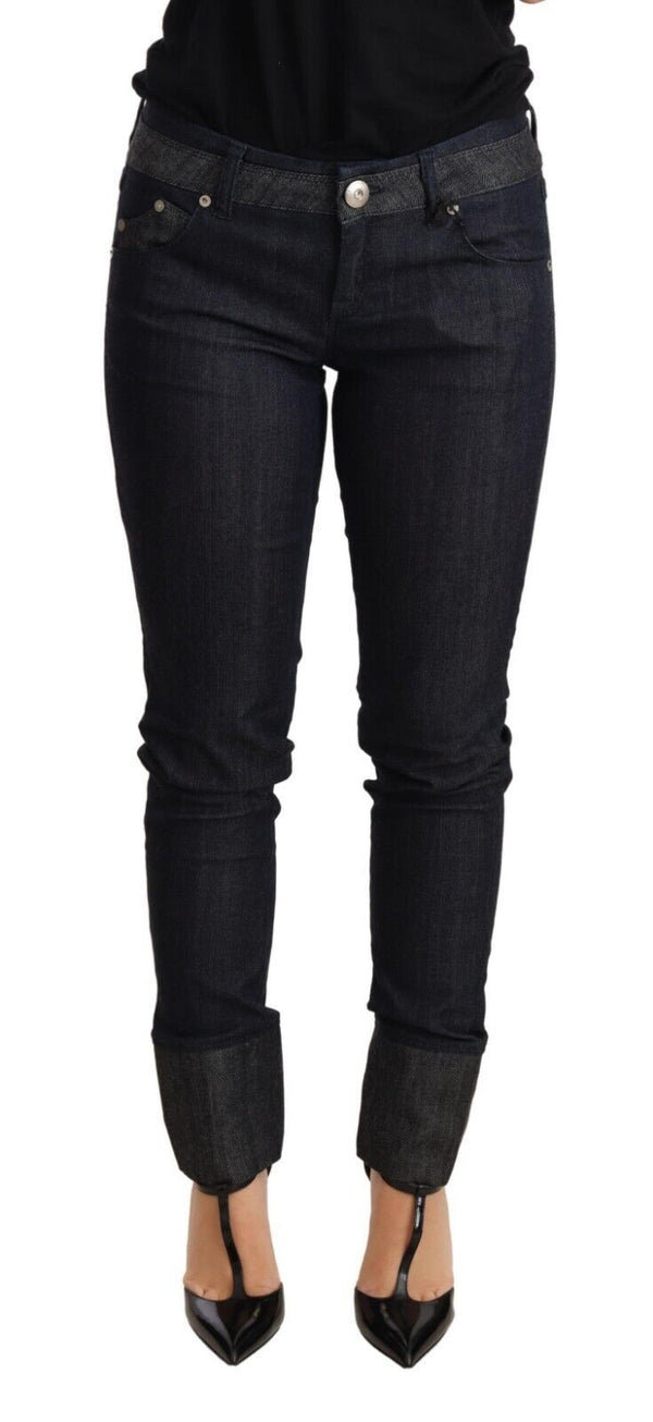 Ermanno Scervino Blue Skinny Folded Hem Denim Housut Puuvillafarkut