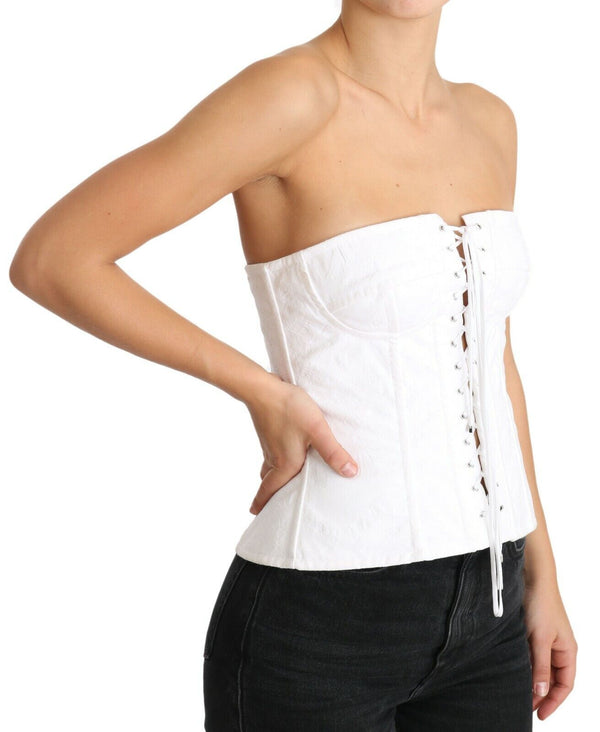 Dolce &amp; Gabbana White PALERMO Bustier Cotton Top Korsetti