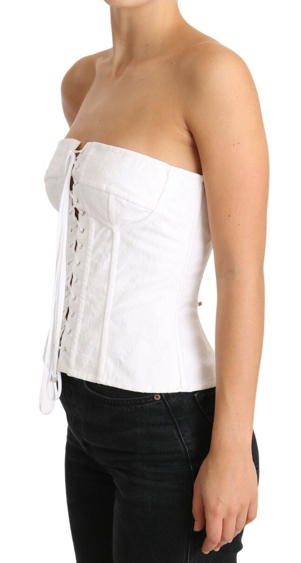 Dolce &amp; Gabbana White PALERMO Bustier Cotton Top Korsetti