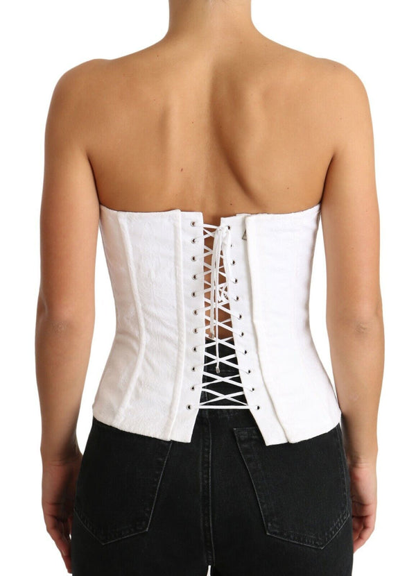 Dolce &amp; Gabbana White PALERMO Bustier Cotton Top Korsetti