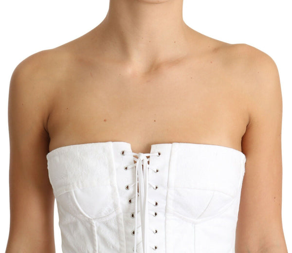 Dolce &amp; Gabbana White PALERMO Bustier Cotton Top Korsetti