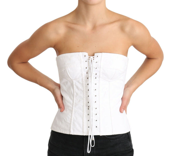 Dolce &amp; Gabbana White PALERMO Bustier Cotton Top Korsetti