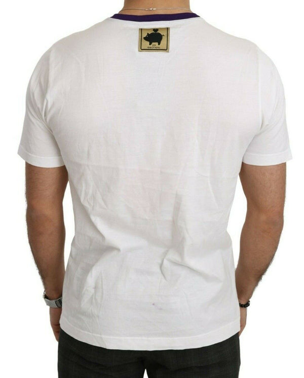 Dolce &amp; Gabbana White Cotton Top Super Power Pig T-paita