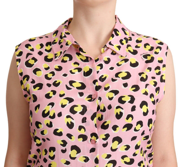 Love Moschino Pink Leopard Print Hihaton kaulus poolopaita