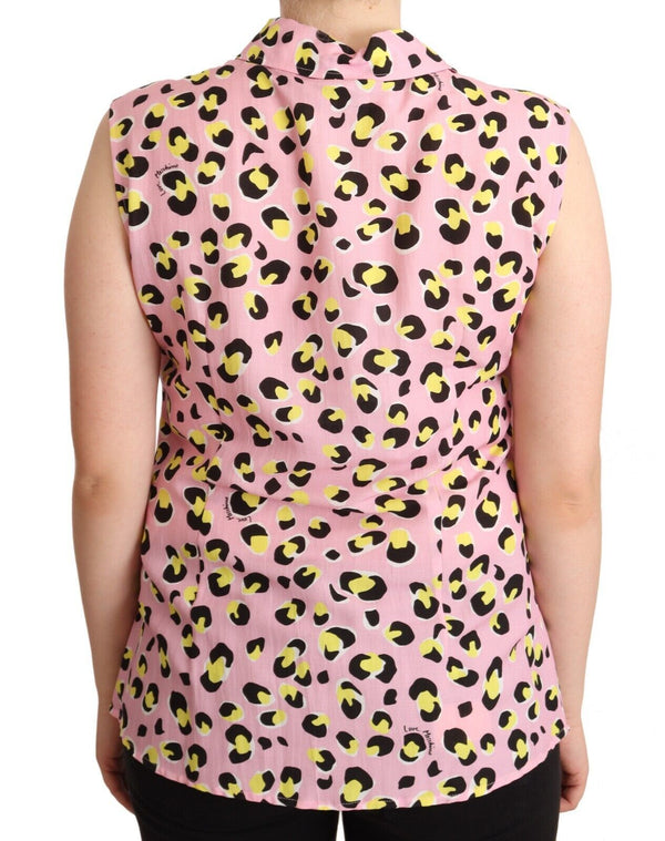 Love Moschino Pink Leopard Print Hihaton kaulus poolopaita