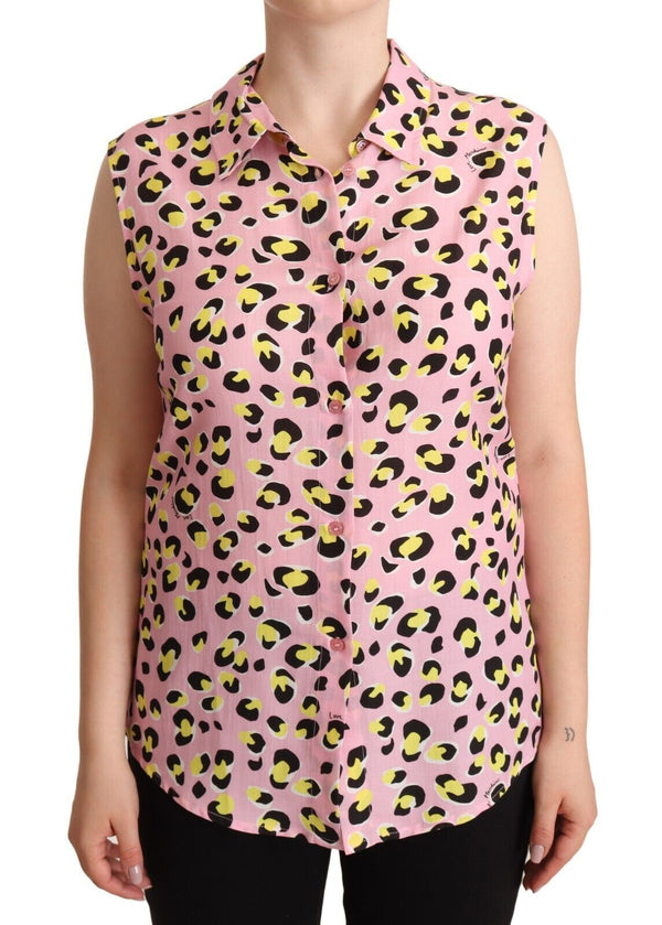 Love Moschino Pink Leopard Print Hihaton kaulus poolopaita