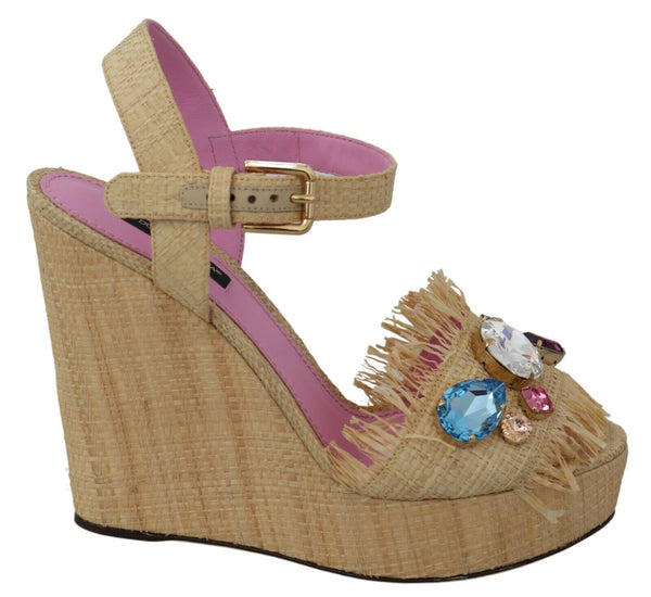 Dolce &amp; Gabbana beige strassit Wedge Heel Sandals -kengät