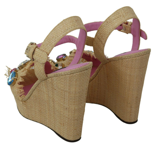 Dolce &amp; Gabbana beige strassit Wedge Heel Sandals -kengät